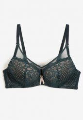 Ciemnozielony Biustonosz Push-Up z Koronki Ozdobiony Metalową Aplikacją Arissta. Zielone biustonosze Renee, z aplikacjami, z koronki. Za 39.99 zł.