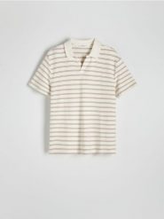 Koszulka polo regular w paski - beżowy. Brązowe koszulki polo męskie Reserved, l, bez wzorów, z bawełny, bez ramiączek. W wyprzedaży za 59.99 zł.