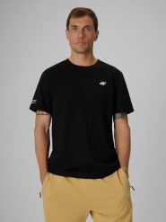 4F T-shirt regular gładki męski - czarny M. Czarne t-shirty męskie 4f, m, bez wzorów, z bawełny, bez kołnierzyka. Za 69.99 zł.