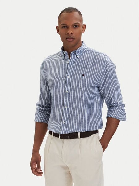 Tommy Hilfiger Koszula Bengal MW0MW42400 Niebieski Regular Fit. Niebieskie koszule męskie Tommy Hilfiger, m, bez wzorów, ze lnu, bez kołnierzyka, bez ramiączek. Za 371.99 zł.