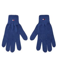 Rękawiczki dziecięce Tommy Hilfiger. Niebieskie rękawiczki dziecięce Tommy Hilfiger, bez wzorów, z dzianiny. Za 129.99 zł.