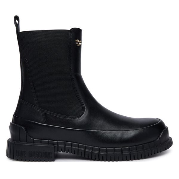 Botki LOVE MOSCHINO. Czarne botki damskie Love Moschino, bez obcasa, na płaskiej podeszwie, bez zapięcia. Za 949.99 zł.