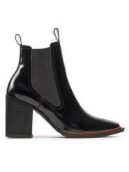Simple Botki SL-34-02-000076 Czarny. Czarne botki damskie Simple, z lakierowanej skóry, bez obcasa, na słupku, bez zapięcia. Za 509.99 zł.