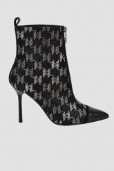KARL LAGERFELD Czarne skórzane botki na szpilce Ankle Boot Monogram. Czarne botki damskie KARL LAGERFELD, bez obcasa, na szpilce, bez zapięcia. W wyprzedaży za 889.99 zł.