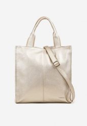 Złota Torebka Tote z Regulowanym Paskiem w Komplecie Soriale. Żółte torebki do ręki damskie Born2be, bez wzorów, z jeansu, eleganckie, bez dodatków. Za 149.99 zł.