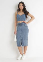 Niebieska Ołówkowa Spódnica Midi Jeansowa z Guzikami Rilma. Niebieskie spódnice damskie Born2be, m, bez wzorów, z jeansu, midi, ołówkowe. Za 149.99 zł.
