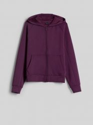 4F Bluza dresowa regular z kapturem damska - fioletowa L. Fioletowe kardigany damskie 4f, l, bez wzorów, z dresówki. Za 169.99 zł.