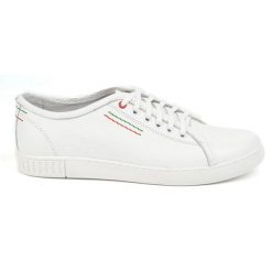 Buty Polbut Skórzane Sneakersy Męskie Model 2129 biały białe. Białe półbuty na co dzień męskie ze skóry, klasyczne, bez zapięcia. Za 303.63 zł.