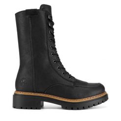 Trzewiki Rieker. Czarne botki damskie Rieker, bez obcasa, na płaskiej podeszwie, bez zapięcia. Za 319.00 zł.