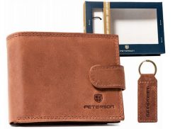 Zestaw prezentowy Peterson PTN SET-M-N003L j. brązowy. Brązowe portfele męskie Peterson, bez wzorów, ze skóry. Za 80.00 zł.