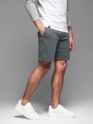 Dresowe krótkie spodenki męskie RELAXED FIT w stylu athleisure grafitowe V3 OM-SRWS-0122 XXL. Szare krótkie spodenki sportowe męskie Ombre, m, bez wzorów, z dresówki. Za 363.08 zł.