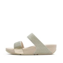 Damskie sandały na koturnie FitFlop Lulu Shimmerglitz. Szare klapki damskie FIT FLOP, bez wzorów, bez obcasa, na koturnie, bez zapięcia. Za 464.00 zł.