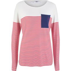 Shirt z długim rękawem i kieszenią bonprix czerwono-biały w paski. Bluzki damskie bonprix. Za 37.99 zł.