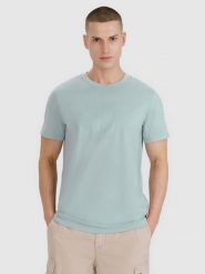4F T-shirt regular z nadrukiem męski - niebieski M. Niebieskie koszulki sportowe męskie 4f, m, bez wzorów, z bawełny, klasyczne, bez kołnierzyka. Za 59.99 zł.