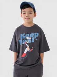 4F T-shirt oversize z nadrukiem chłopięcy - szary 158 (12-13 lat). Szare t-shirty dla chłopców 4f, bez wzorów, z bawełny, bez ramiączek. W wyprzedaży za 29.99 zł.
