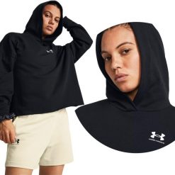 Bluza fitness damska UNDER ARMOUR Rival Terry Oversized Hoodie z kapturem. Czarne bluzy damskie Under Armour, s, bez wzorów, z kapturem. Za 127.03 zł.
