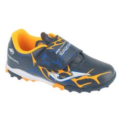 Buty piłkarskie turfy chłopięce, Super Copa Jr 25 SCJW TF. Niebieskie buty sportowe chłopięce Joma, bez wzorów, bez zapięcia, do piłki nożnej. Za 159.99 zł.