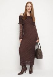 Brązowa Koktajlowa Sukienka z Odkrytymi Ramionami z Koronki Eperrie. Brązowe sukienki damskie Born2be, na spotkanie biznesowe, l, bez wzorów, z koronki, eleganckie, bez kołnierzyka, bez ramiączek, maxi, z odkrytymi ramionami. Za 169.99 zł.
