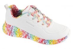 Buty sportowe Sneakersy damskie, Uno Lite - Exuberant Hearts. Białe obuwie sportowe damskie Skechers, bez wzorów, z materiału, trekkingowe. Za 299.99 zł.