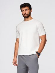 Koszulka męska COMFORT FIT z raglanowym rękawem – off-white V1 - Rozmiar: M. Białe t-shirty męskie Ombre Clothing, m, z aplikacjami, z bawełny, casualowe, bez kołnierzyka. W wyprzedaży za 81.24 zł.