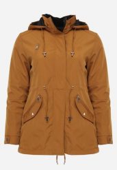 Brązowo-Czarna Przejściowa Kurtka Dwustronna Parka z Pikowaniem i Kapturem Tidare. Brązowe kurtki damskie Born2be, l, bez wzorów, z jeansu, trekkingowe. Za 99.99 zł.