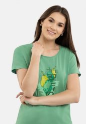 T-shirt z nadrukiem T-PEAR. Zielone t-shirty damskie Volcano, xs, bez wzorów, klasyczne, bez kołnierzyka. Za 54.99 zł.