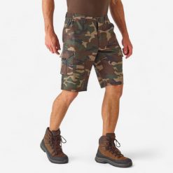 Bermudy outdoor 500 camo woodland. Zielone szorty męskie SOLOGNAC, l, bez wzorów, z bawełny. Za 79.99 zł.