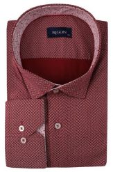 Czerwona Koszula Męska, Wizytowa -RIGON- Krój Prosty, Długi Rękaw, w Drobny Wzór Geometryczny. Czerwone koszule męskie Rigon, m, bez wzorów, z bawełny, biznesowe, bez kołnierzyka, bez ramiączek. Za 99.00 zł.