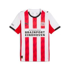 Domowy strój PSV Eindhoven 2025/26. Białe koszulki sportowe męskie Puma, bez wzorów, bez kołnierzyka, bez ramiączek, do piłki nożnej. Za 422.50 zł.