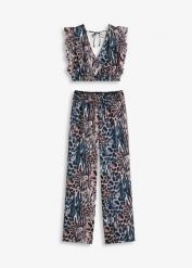 Top + spodnie (2 części). Niebieskie spodnie materiałowe damskie bonprix, bez wzorów. Za 229.99 zł.
