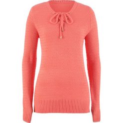 Sweter ze sznurowaniem bonprix mandarynka. Brązowe swetry damskie bonprix, ze sznurowanym dekoltem. Za 89.99 zł.