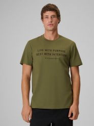 4F T-shirt regular z nadrukiem męski - khaki XL. Brązowe koszulki sportowe męskie 4f, m, bez wzorów, z bawełny, bez kołnierzyka, bez ramiączek, trekkingowe. Za 59.99 zł.