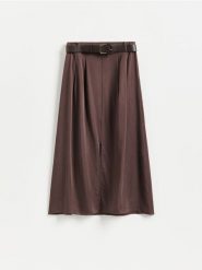 Spódnica midi z paskiem - brązowy. Brązowe spódnice damskie Reserved, l, bez wzorów, z lyocellu, midi, rozkloszowane. Za 139.99 zł.