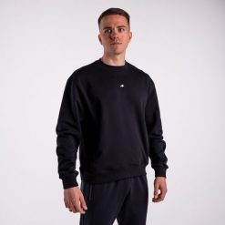 Bluza crewneck basic DZIK® czarna. Czarne bluzy sportowe męskie DZIK, l, bez wzorów, bez kaptura, na fitness i siłownię. Za 299.99 zł.