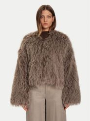 Eleh Futro Grigio Fango EFW250306 Brązowy Regular Fit. Brązowe płaszcze damskie Eleh, bez wzorów, z futra, bez kaptura. Za 599.99 zł.