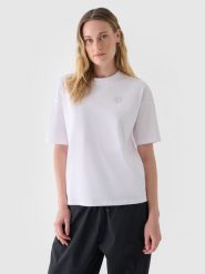 4F T-shirt oversize z nadrukiem damski - biały XL. Białe t-shirty damskie 4f, xl, bez wzorów, z bawełny, klasyczne, bez kołnierzyka. W wyprzedaży za 29.99 zł.