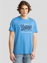 Koszulka męska z nadrukiem na piersi niebieska Gralis 402. Niebieskie t-shirty męskie Big Star, na lato, l, bez wzorów, z bawełny, retro, bez kołnierzyka. W wyprzedaży za 59.99 zł.