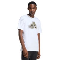 Koszulka męska adidas Camo Modern Logo Graphic. Białe koszulki sportowe męskie Adidas, m, bez wzorów, z bawełny, bez kołnierzyka, bez ramiączek, na fitness i siłownię. Za 91.99 zł.