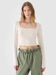 4F Longsleeve slim gładki damski - biały L. Białe koszulki sportowe damskie 4f, l, bez wzorów, z dzianiny, klasyczne, bez kołnierzyka. W wyprzedaży za 39.99 zł.