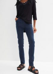 Dżinsy Skinny mid waist, z wygodnym paskiem. Niebieskie jeansy damskie bonprix. Za 84.99 zł.