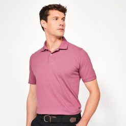 Koszulka polo do golfa z krótkim rękawem męska Inesis MW500. Fioletowe buty sportowe męskie INESIS, z bawełny, bez zapięcia, na golfa. Za 59.99 zł.