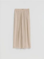 Spodnie z wiskozy - beżowy. Brązowe spodnie materiałowe damskie Reserved, l, bez wzorów, z wiskozy. Za 99.99 zł.