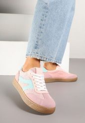 Różowe Sneakersy Kultowe Tenisówki z Ozdobnymi Przeszyciami i Tweedem Koriarea. Czerwone trampki i tenisówki damskie Born2be, bez wzorów, z jeansu, casualowe, bez zapięcia. Za 89.99 zł.