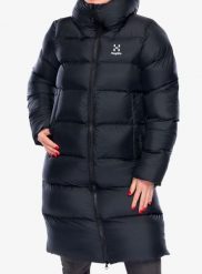 Płaszcz damski Haglofs Long Mimic Parka. Czarne parki damskie Haglöfs, na zimę, m, bez wzorów, z puchu, bez kaptura. Za 846.99 zł.