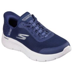 Damskie GO WALK FLEX GRAND ENTRY Slip-On Granatowy / Biały. Białe obuwie sportowe damskie Skechers, bez wzorów, z materiału, bez zapięcia. Za 379.99 zł.