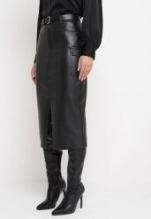 Czarna Spódnica Ołówkowa z Imitacji Skóry z Paskiem w Komplecie Vimalo. Czarne spódnice damskie Born2be, l, bez wzorów, ze skóry, eleganckie, midi, koszulowe. Za 159.99 zł.