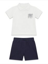 Guess Komplet polo i spodenki I6GG03 KADZ4 Granatowy Regular Fit. Niebieskie szorty dla chłopców Guess, z aplikacjami, z bawełny. Za 174.99 zł.