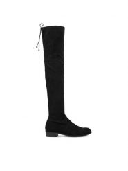 Stuart Weitzman Muszkieterki Lowland Czarny. Czarne kozaki damskie Stuart Weitzman, ze skóry, bez obcasa, na płaskiej podeszwie. Za 4,379.00 zł.