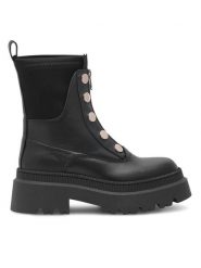 Eva Minge Botki FARO-01 Czarny. Czarne botki damskie Eva Minge, ze skóry, bez obcasa, na płaskiej podeszwie, bez zapięcia. Za 479.00 zł.