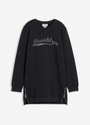 Sukienka dresowa z czystej bawełny organicznej. Czarne sukienki dla dziewczynek bonprix, bez wzorów, z bawełny, bez ramiączek. Za 84.99 zł.
